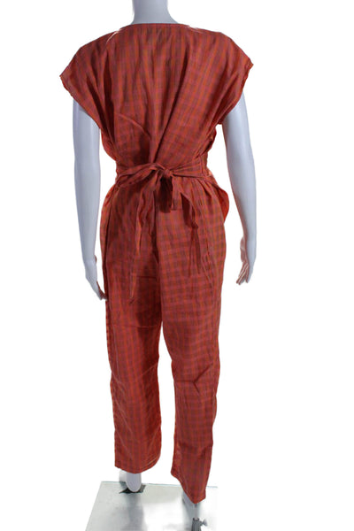 Rujuta Sheth Women's Sleeveless Half Zip Straight Leg Jumpsuit Plaid Size XS