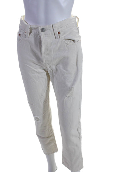 Levis Women's High Waist Distress Straight Leg Denim Pants Cream Size 25