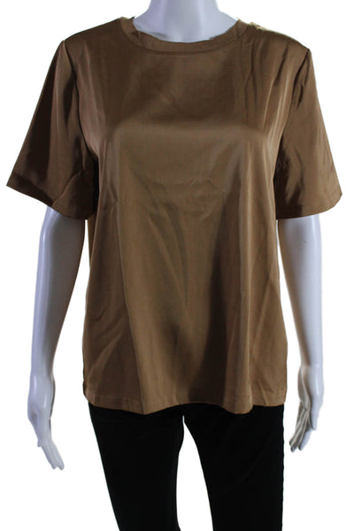 Calvin Klein Womens Round Neck Short Sleeve Pullover Blouse Top Brown Size M