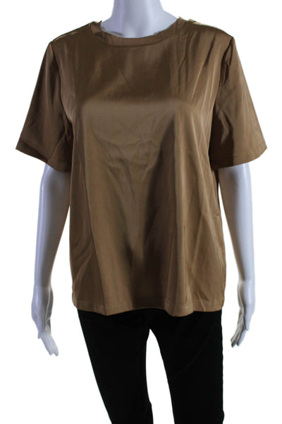 Calvin Klein Womens Round Neck Short Sleeve Pullover Blouse Top Brown Size M