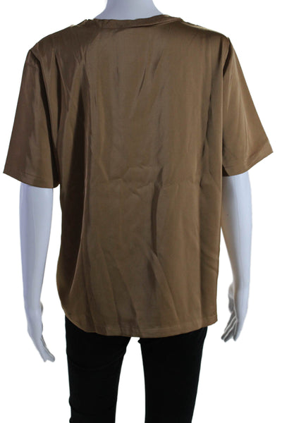 Calvin Klein Womens Round Neck Short Sleeve Pullover Blouse Top Brown Size M