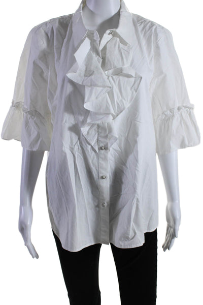 Karl Lagerfeld Womens Cotton Ruffled Buttoned Bell Sleeve Blouse White Size XL