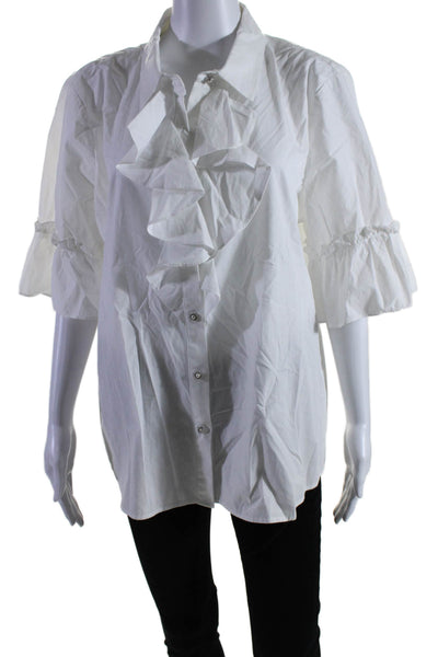 Karl Lagerfeld Womens Cotton Ruffled Buttoned Bell Sleeve Blouse White Size XL