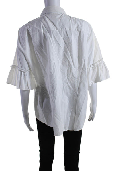 Karl Lagerfeld Womens Cotton Ruffled Buttoned Bell Sleeve Blouse White Size XL