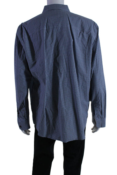 Michael Kors Mens Cotton Check Print Buttoned Long Sleeve Top Blue Size 2XL