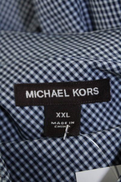 Michael Kors Mens Cotton Check Print Buttoned Long Sleeve Top Blue Size 2XL