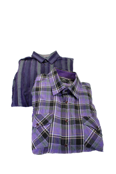 Bugatchi Mens Cotton Plaid Striped Textured Buttoned Tops Purple Size XL Lot 2