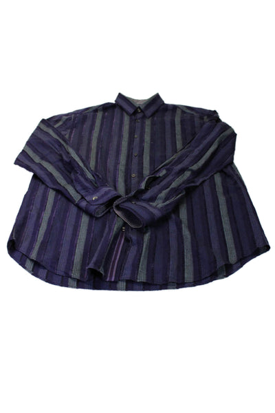 Bugatchi Mens Cotton Plaid Striped Textured Buttoned Tops Purple Size XL Lot 2