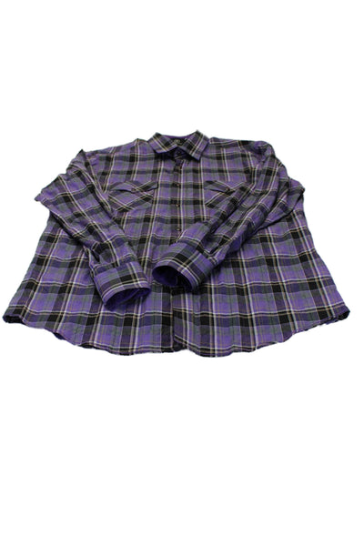 Bugatchi Mens Cotton Plaid Striped Textured Buttoned Tops Purple Size XL Lot 2