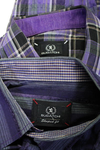 Bugatchi Mens Cotton Plaid Striped Textured Buttoned Tops Purple Size XL Lot 2