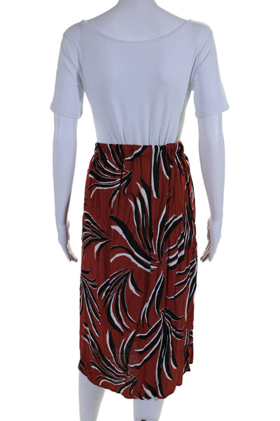 Evereve Womens Elastic Waistband Abstract Printed Skirt Burnt Orange Size XL