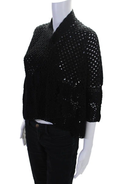 Cotton By Autumn Cashmere Womens Crochet Cardigan Sweater Black Size Medium