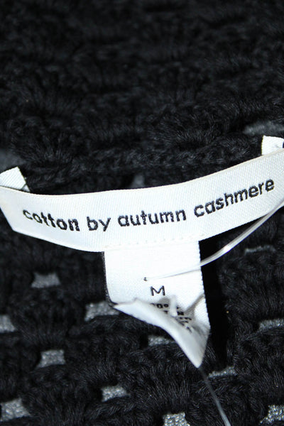 Cotton By Autumn Cashmere Womens Crochet Cardigan Sweater Black Size Medium