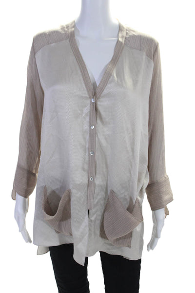 Sachin & Babi Womens Silk Button Down Long Sleeves Blouse Beige Ivory Size Large