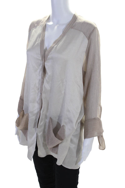 Sachin & Babi Womens Silk Button Down Long Sleeves Blouse Beige Ivory Size Large