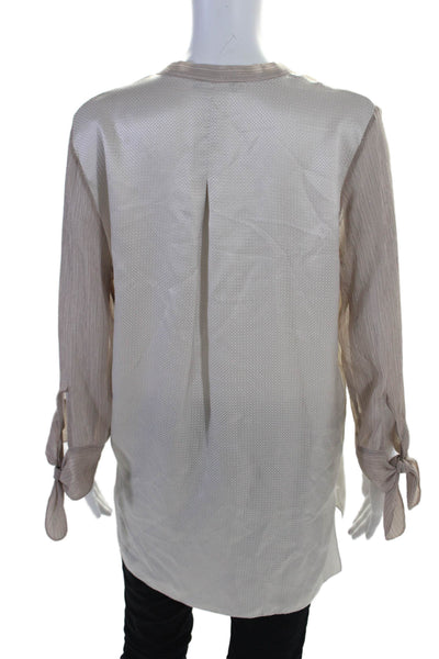 Sachin & Babi Womens Silk Button Down Long Sleeves Blouse Beige Ivory Size Large