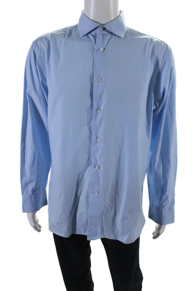 Salvatore Ferragamo Men's Collared Long Sleeves Button Down Shirt Blue Size 16