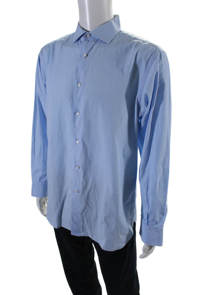 Salvatore Ferragamo Men's Collared Long Sleeves Button Down Shirt Blue Size 16