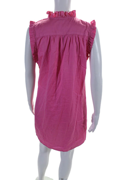 Stark Womens Cotton Ruffled Button Down Sleeveless Shirt Dress Hot Pink Size S