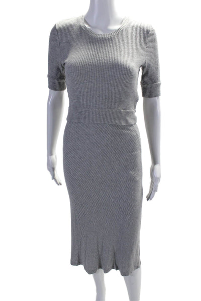 Sen Womens Ribbed Knit Crop Top Split Hem Maxi Skirt Set Light Gray Size 1