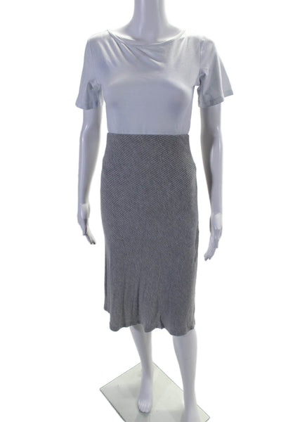 Sen Womens Ribbed Knit Crop Top Split Hem Maxi Skirt Set Light Gray Size 1