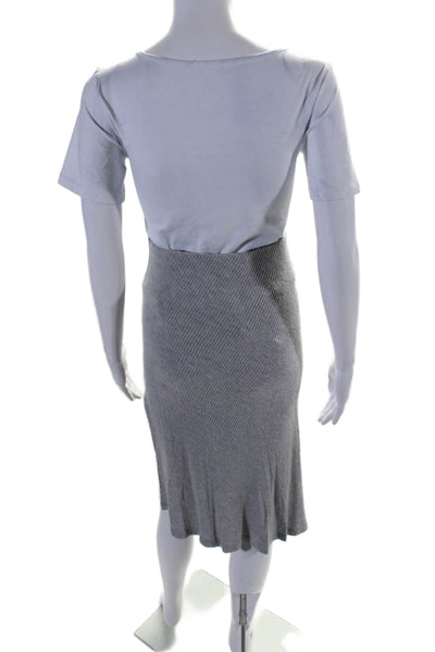 Sen Womens Ribbed Knit Crop Top Split Hem Maxi Skirt Set Light Gray Size 1