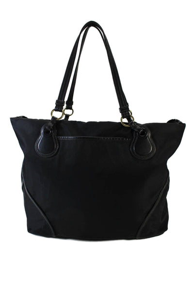 Tumi Womens Leather Trim Zip Closure Top Handle Tote Bag Black Size L