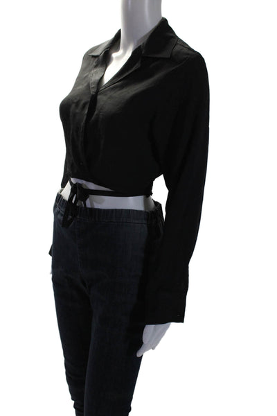 Les Coyotes De Paris Women's Long Sleeve Button Up Collar Blouse Black Size XS