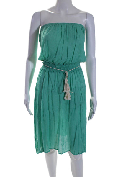 Eberjey Womens Elastic Ruched Belted Sleeveless Tube Top Dress Green Size M