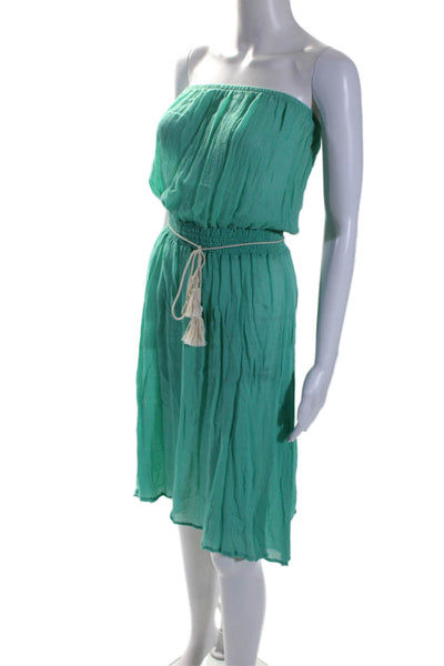 Eberjey Womens Elastic Ruched Belted Sleeveless Tube Top Dress Green Size M