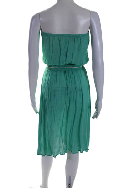 Eberjey Womens Elastic Ruched Belted Sleeveless Tube Top Dress Green Size M