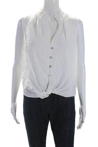 Intermix Womens Sleeveless V Neck Button Down Blouse White Size Large