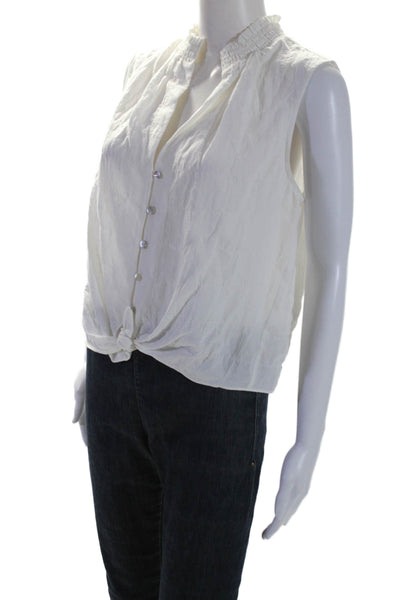 Intermix Womens Sleeveless V Neck Button Down Blouse White Size Large