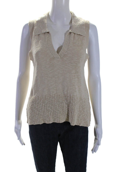 Central Park West Womens Sleeveless Collared Sweater Vest Beige Size Small