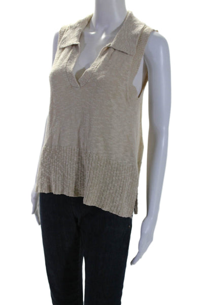 Central Park West Womens Sleeveless Collared Sweater Vest Beige Size Small