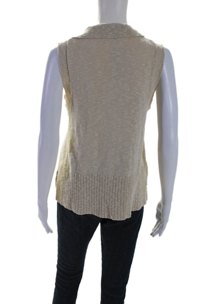 Central Park West Womens Sleeveless Collared Sweater Vest Beige Size Small