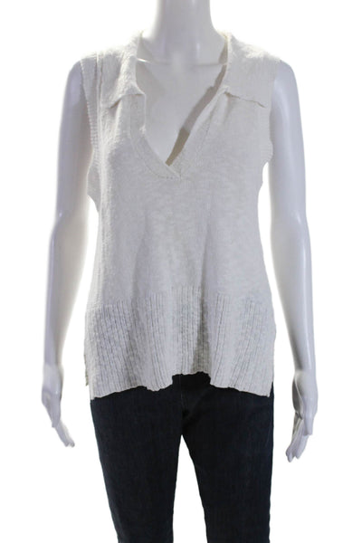 Central Park West Womens Collared V Neck Sweater Vest White Size Small