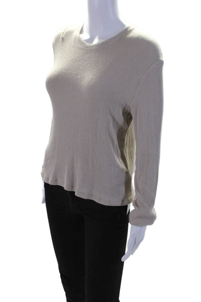 Sablyn Womens Cotton Long Sleeve Ribbed Knit Top Beige Size XS