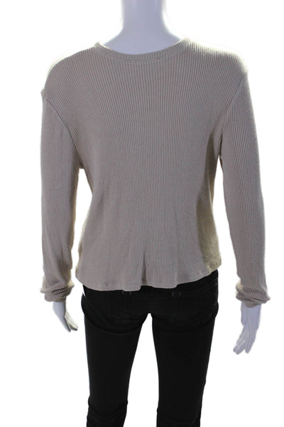 Sablyn Womens Cotton Long Sleeve Ribbed Knit Top Beige Size XS