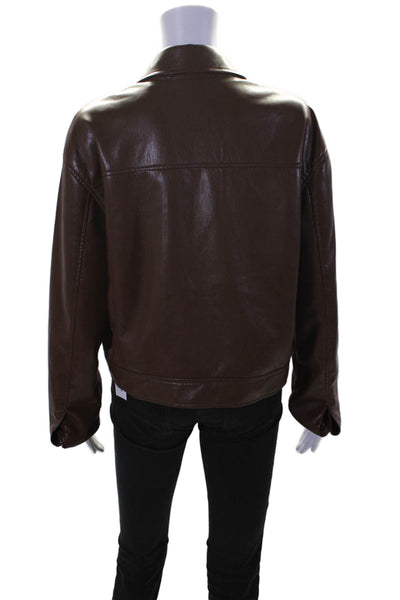 Wilfred Womens Button Up Long Sleeve Collared Faux Leather Jacket Brown Medium