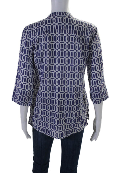 Roberta Roller Rabbit Women's Round Neck 3/4 Sleeves Pintuck Blouse Blue Size XS