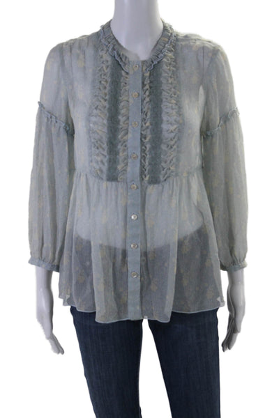 Anna Sui Women's Round Neck Long Sleeves Button Down Floral Blouse Size 6