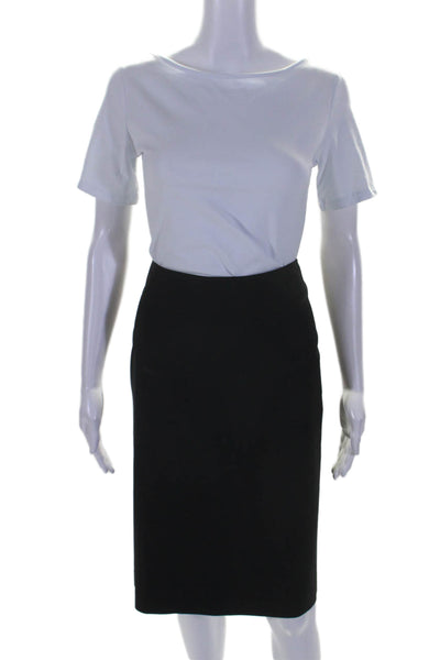 Theory Womens Unlined Wool Zip Up Knee Length Pencil Skirt Black Size 10