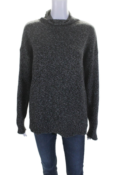 Tahari Womens Cotton Blend Knit High Neck Pullover Sweater Top Black Size M