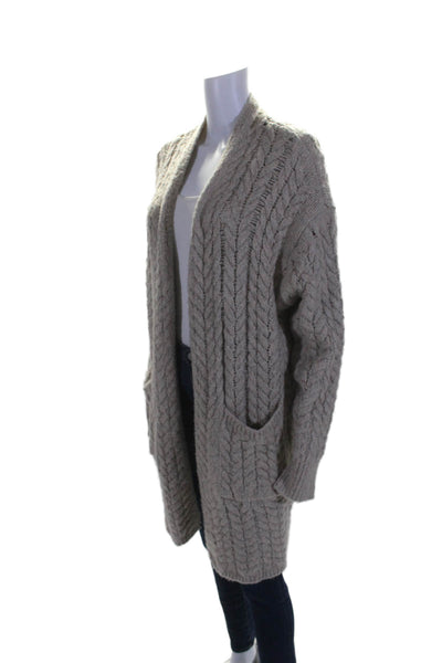 Line Womens Knit Two Pocket Open Front Longline Cardigan Sweater Beige Size M