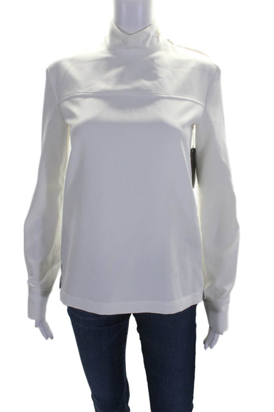 Connision Womens Long Sleeve Side Zip Mock Neck Blouse White Size 0