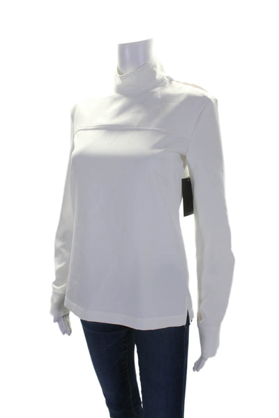 Connision Womens Long Sleeve Side Zip Mock Neck Blouse White Size 0