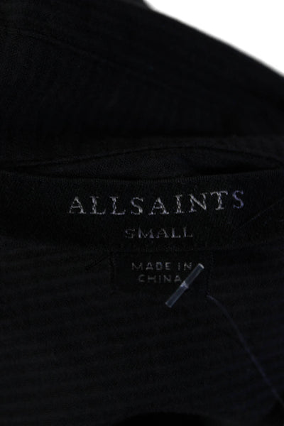 Allsaints Womens Cotton Striped Buttoned Sheer Cuff Sleeve Blouse Black Size S