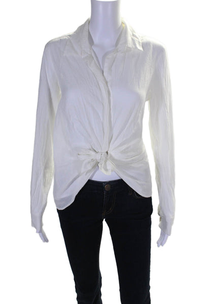 Allsaints Womens Cotton Stripe Print Sheer Collared Buttoned Blouse White Size S