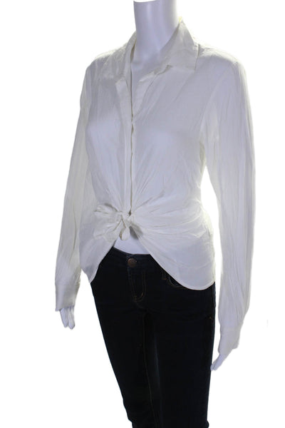 Allsaints Womens Cotton Stripe Print Sheer Collared Buttoned Blouse White Size S